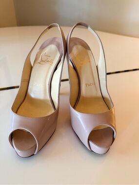 Christian Louboutin Blush Patent Peep-Toe Slingback Heels